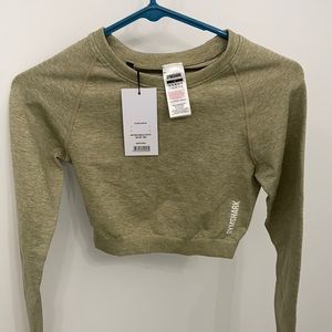 NWT gym shark marl seamless crop top mossy grey